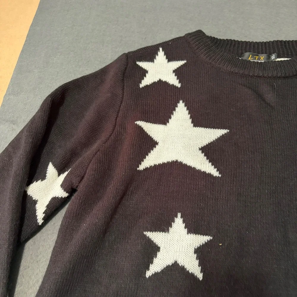 LTX Sportswear Star Knit Sweater Men XL Black Streetwear Avant Garde Tacky